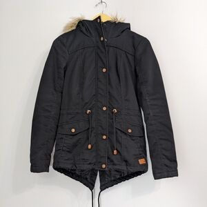 ONLY Kate Short Canvas Jacket with Faux Fur Hood XS Black